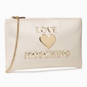 Love Moschino Cream Logo Heart Chain Crossbody Pouch